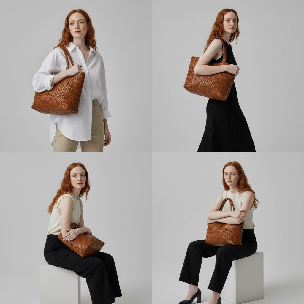 Artisan handwoven large leather tote, a stylish and durable women's everyday bag.
