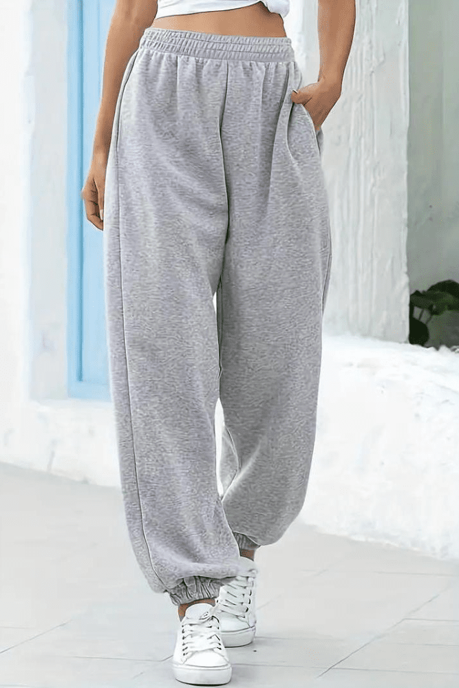 Women's high-rise joggers with elastic waist for ultimate comfort and casual style.