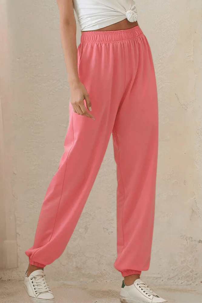 Women's casual high-rise joggers, designed for comfort with an elastic waistband.