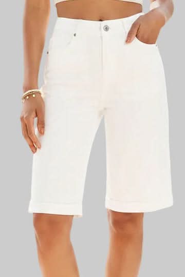 High-rise long shorts for women, providing a flattering fit for casual, chic everyday summer wear.