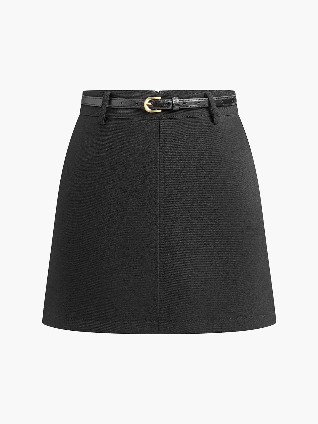 Everyday women's mini skirt, high waist, A-line shape, and a sophisticated belt for styling.