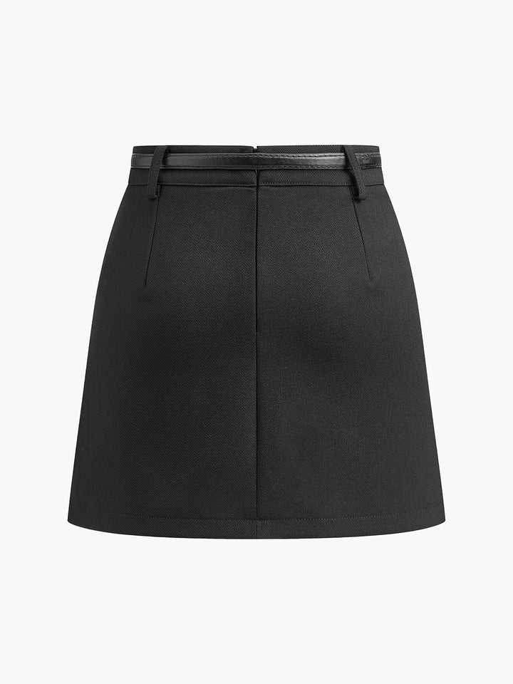 Flattering women's high waist A-line mini skirt with a complementary belt for a polished outfit.