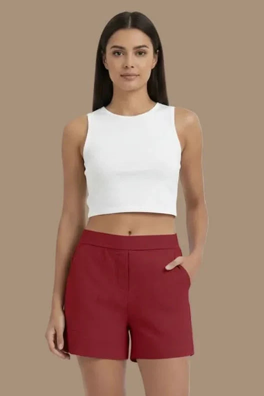 Comfortable women's high waist shorts, ideal for activewear, casual wear, summer outings & leisure. Breathable fabric.