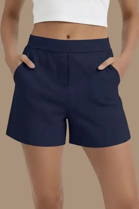 Leisure-ready women's high waist summer shorts. Enjoy comfort and style for walks, beach, or home relaxation. Activewear.