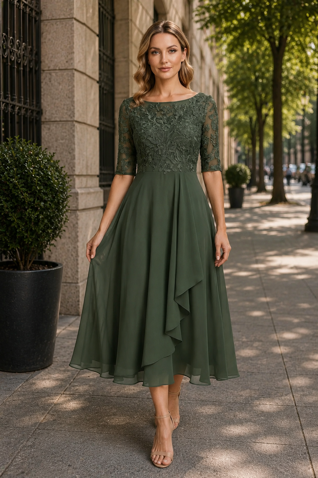 Women's high waist flared midi dress. Comfortable & versatile for summer, casual wear, and effortless everyday style.