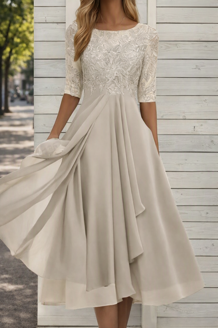 Versatile women's high waist flared midi dress. Elegant yet casual, perfect for summer, day wear, and flattering look.