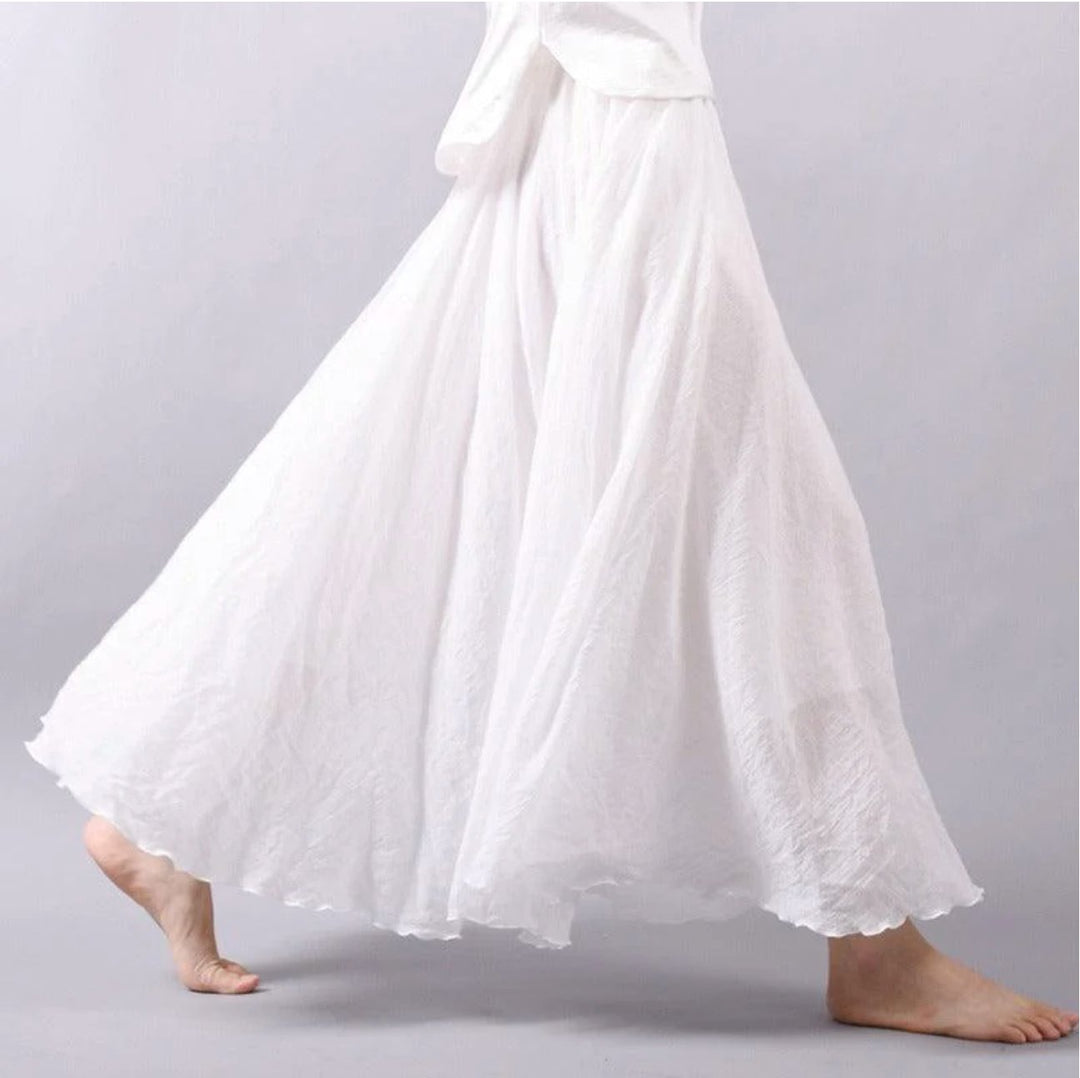 Bohemian high waist maxi skirt, a flowing & comfortable A-line style for women's casual summer outfits.
