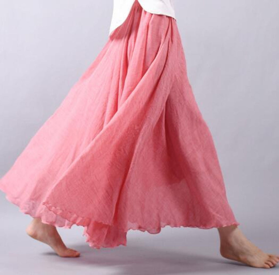 Stylish women's flowing A-line maxi skirt, a high waist bohemian design for chic summer fashion.