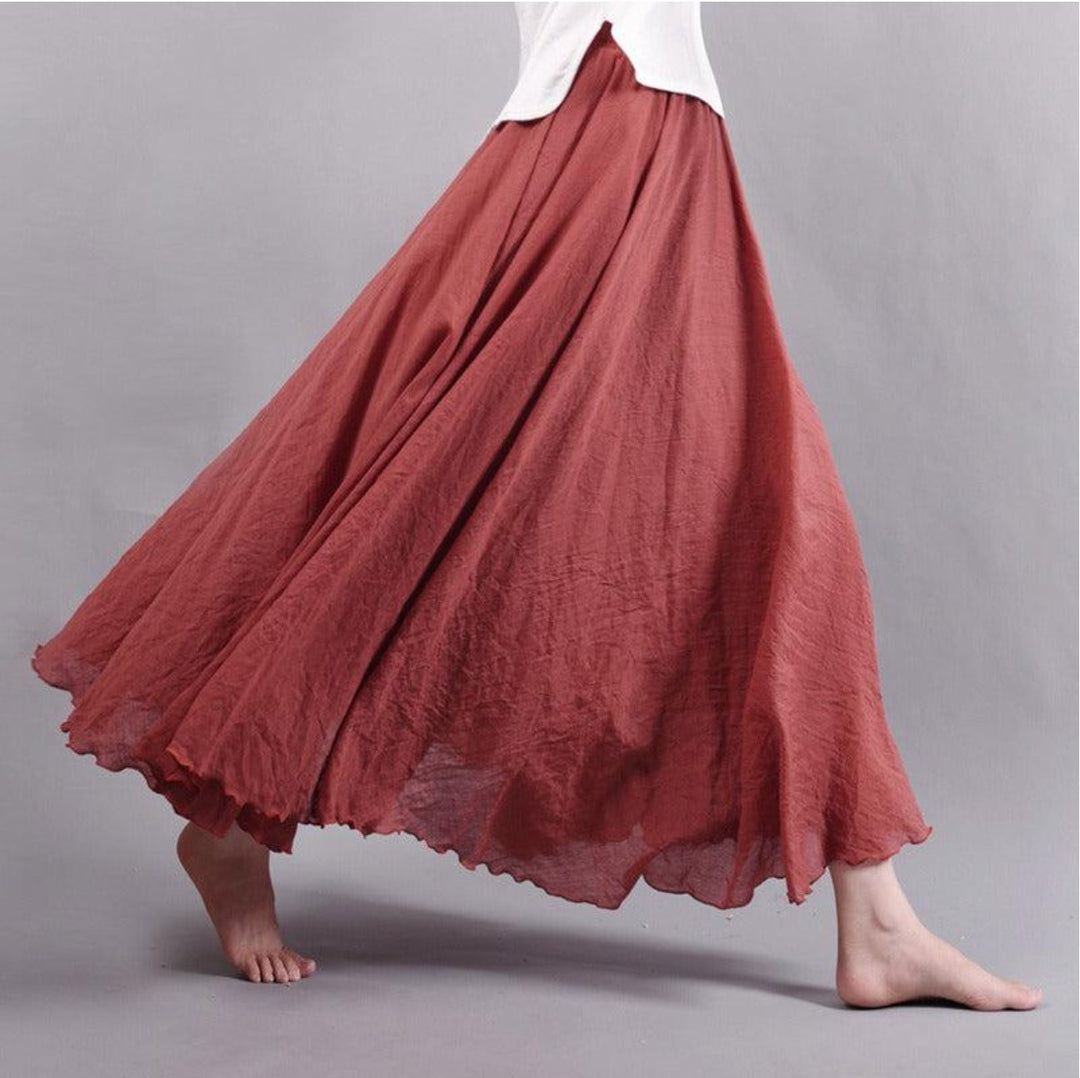 Boho chic women's high waist A-line maxi skirt, a flowy & comfortable summer skirt for vacation.