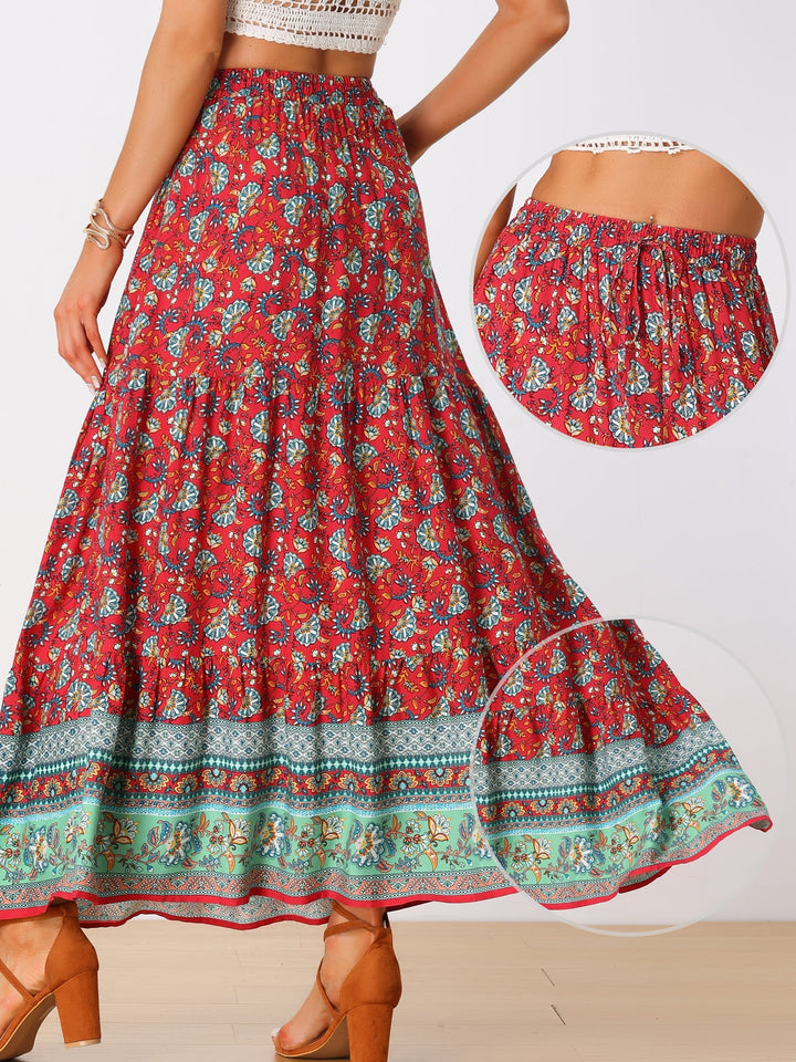 High waist printed maxi skirt for women, elegant flowing side slit for sophisticated style.