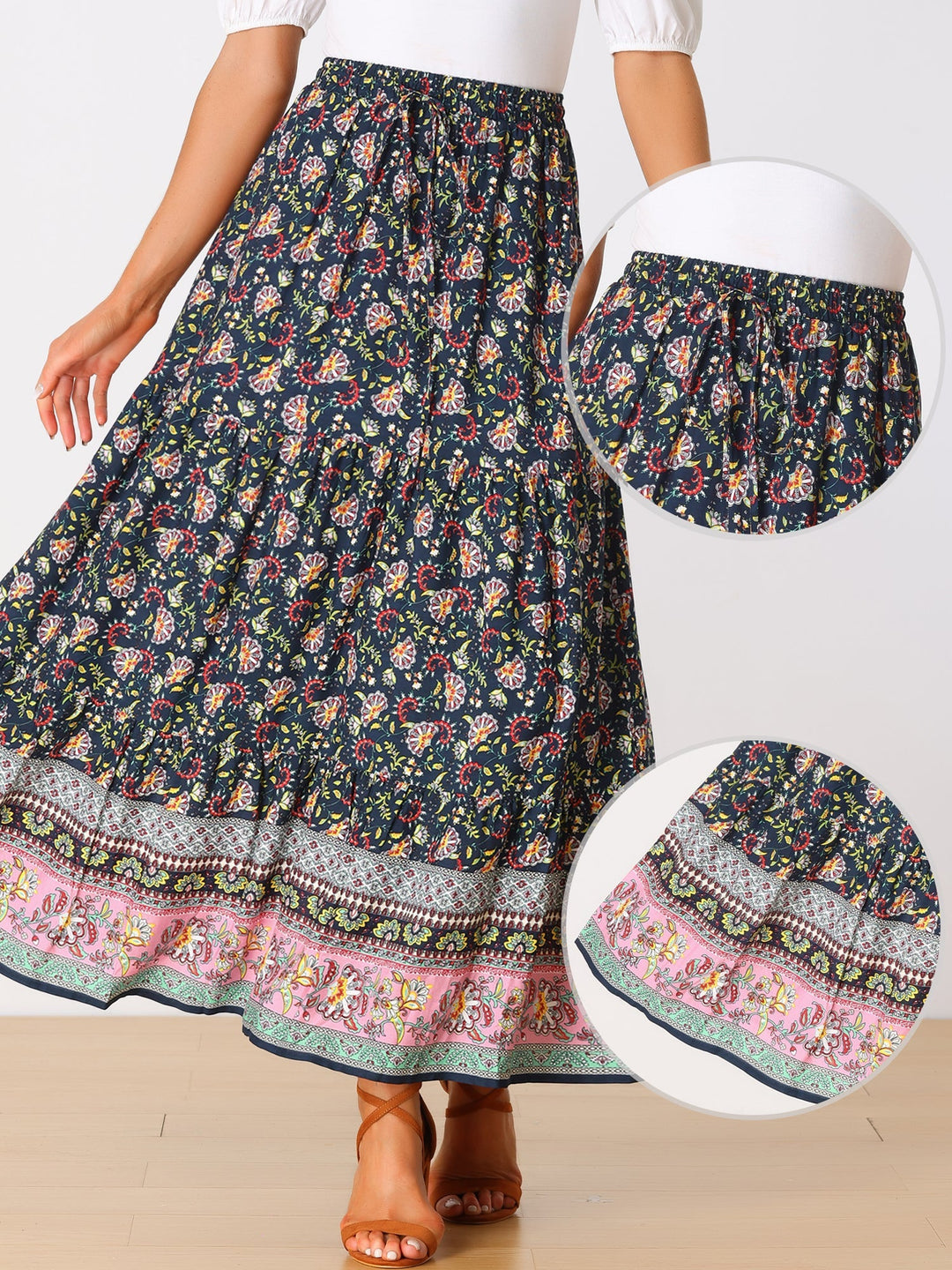 Effortless women's high waist printed maxi skirt, perfect for a chic summer look.