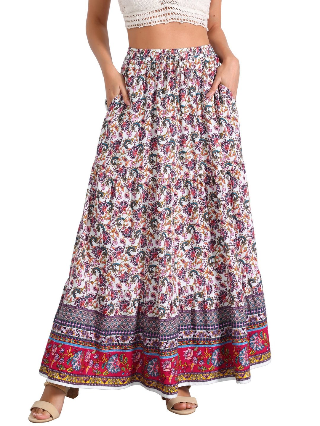 Effortless printed maxi skirt, women's high waist & flowing side slit, summer essential.