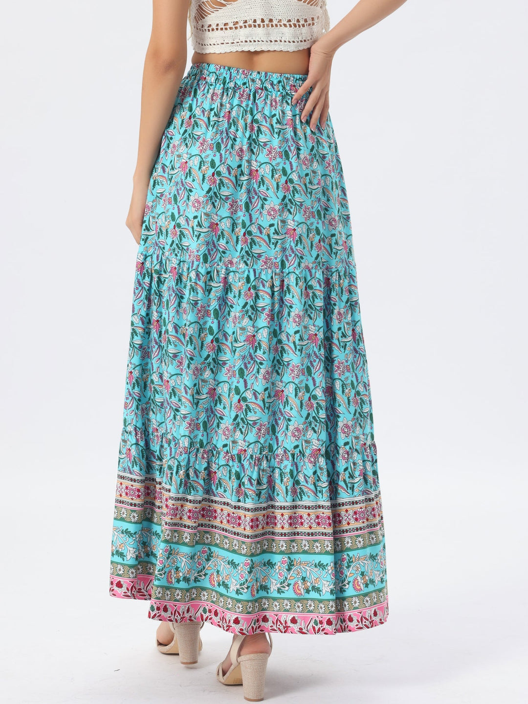Summer high waist printed maxi skirt for women, flowing side slit for a cool feel.