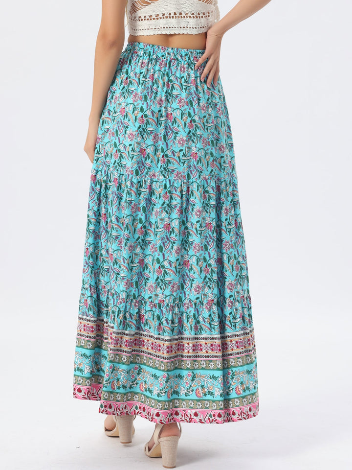 Summer high waist printed maxi skirt for women, flowing side slit for a cool feel.