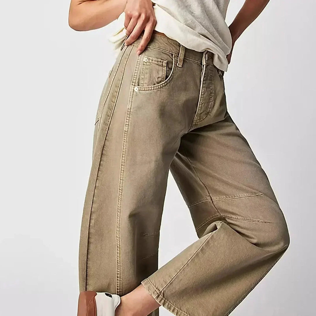Stylish women's relaxed fit high waist wide leg jeans, ideal for comfy and trendy fashion.