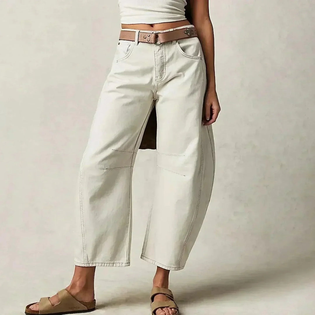 Trendy women's high waist wide leg jeans offering a relaxed fit for casual comfort.