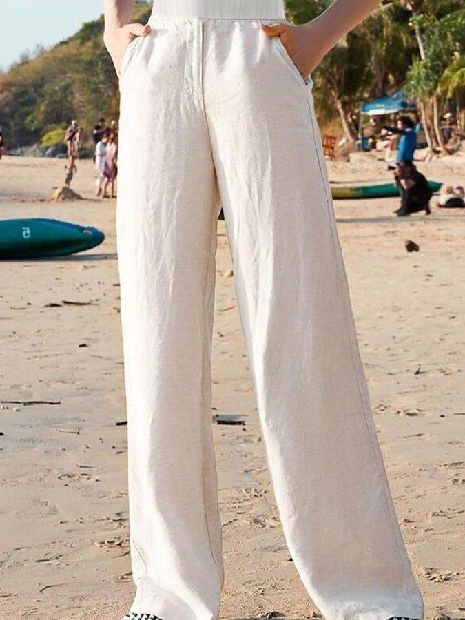 Stylish women's wide leg relaxed fit pants with high waist, versatile for summer, beachwear, or resort fashion.