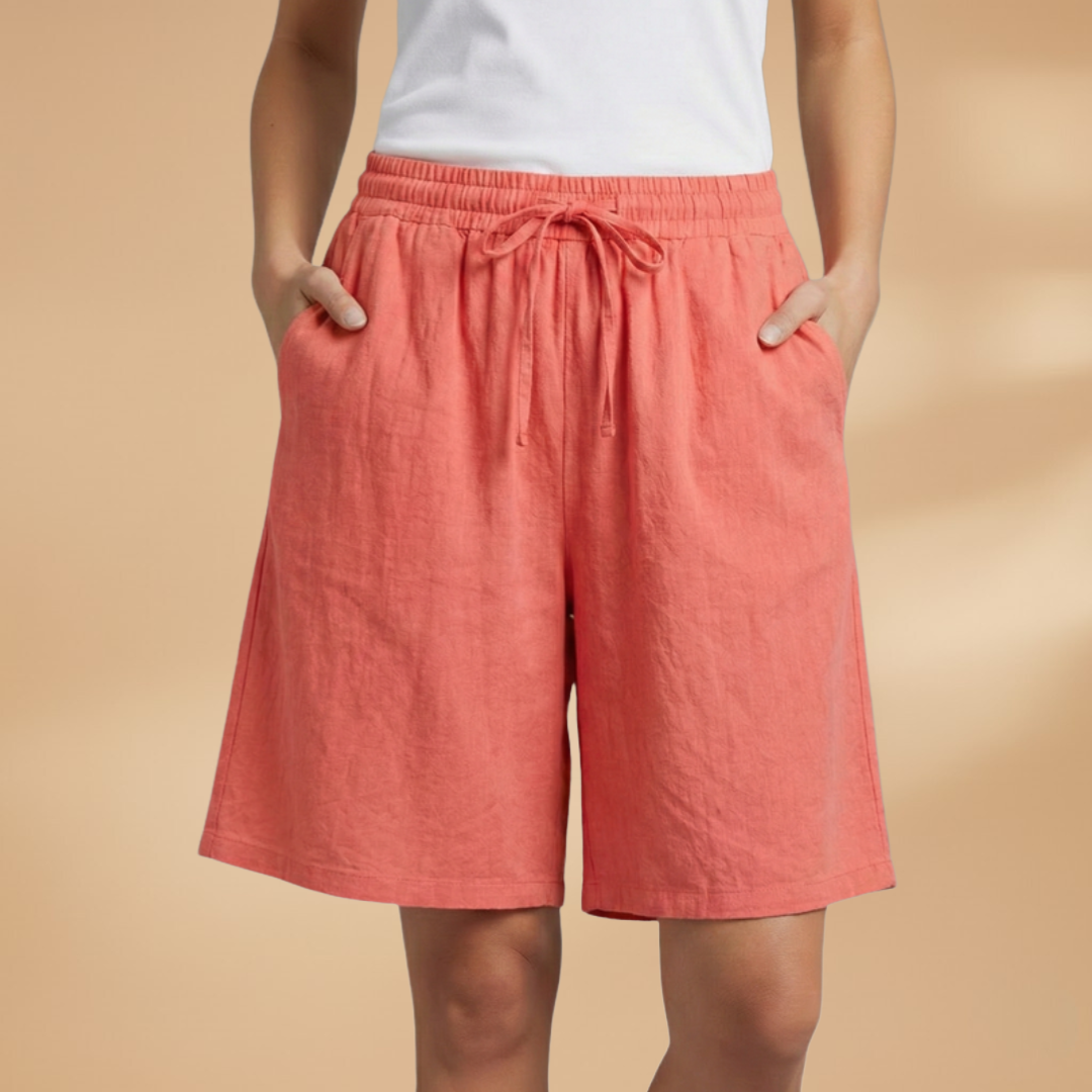 Versatile women's wide leg shorts, high waist, comfortable elastic drawstring waist. Casual style.