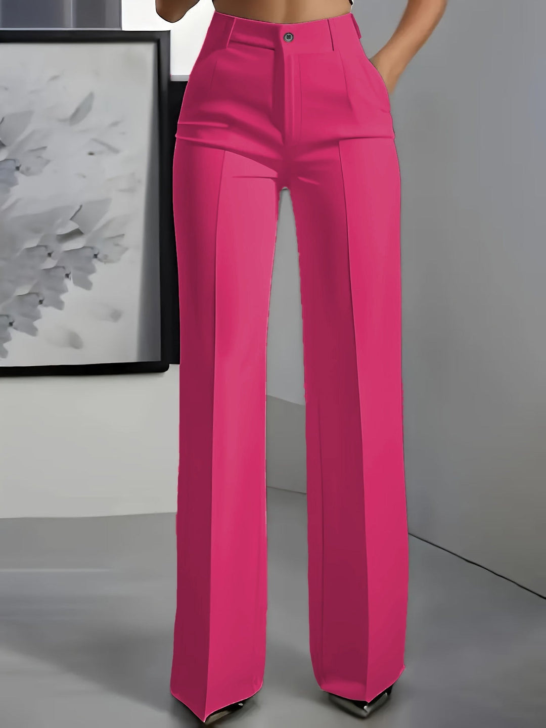 Versatile women's high waist wide leg trousers, easily styled for office or chic casual outfits.