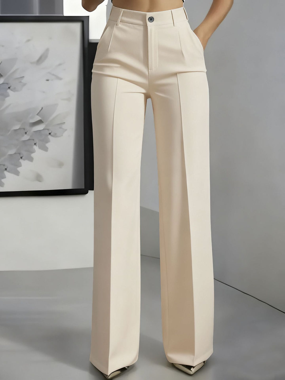 Elegant & comfortable high waist wide leg trousers for women, suitable for work or leisure.
