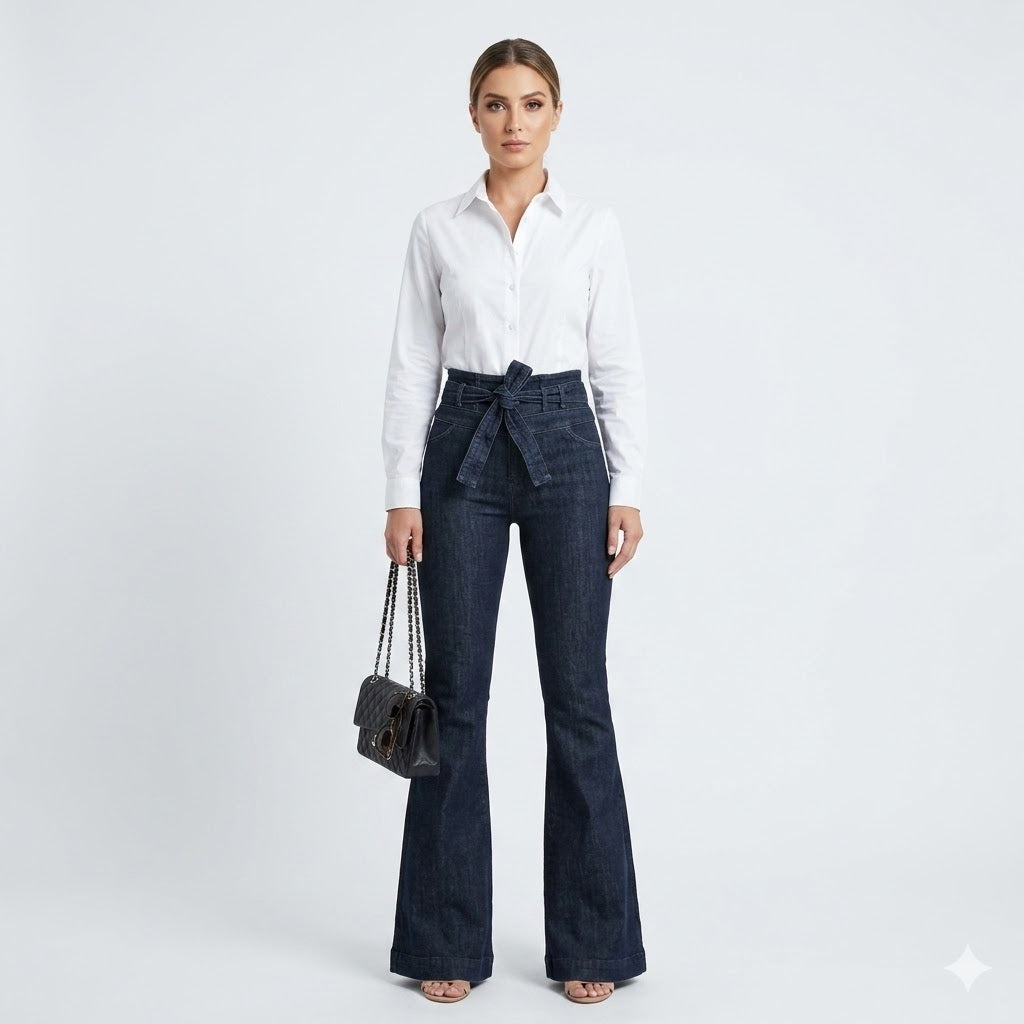Women's high-waisted flare jeans in a sculpting fit, perfect for modern casual & evening wear.