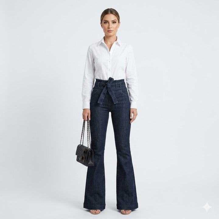 Women's high-waisted flare jeans in a sculpting fit, perfect for modern casual & evening wear.