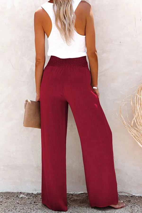 Women's high-waisted tailored comfort trousers, essential casual & officewear pants.