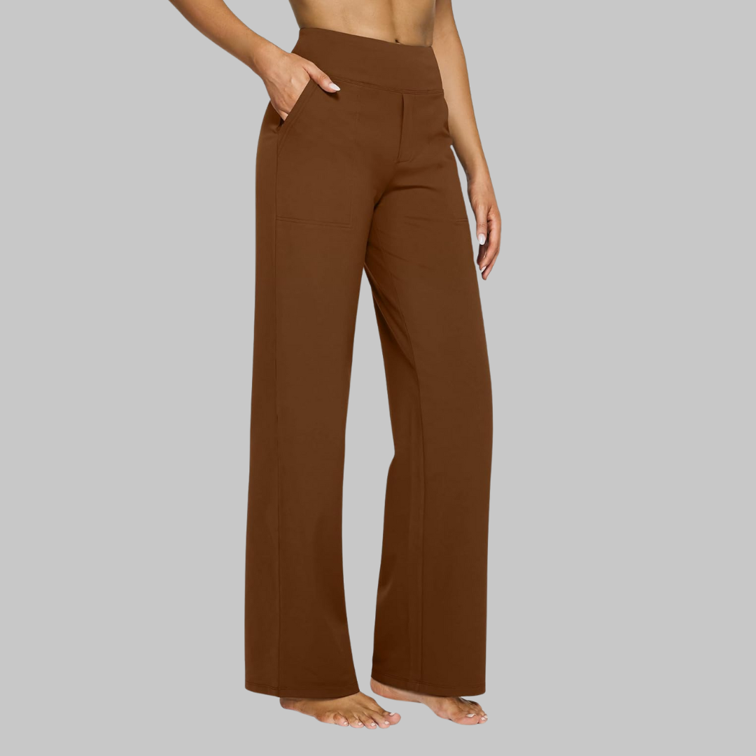 Stylish flowy wide-leg pants for women, high-waisted and perfect for versatile smart casual outfits.