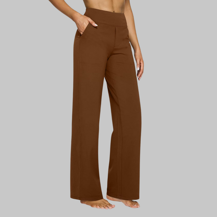 Stylish flowy wide-leg pants for women, high-waisted and perfect for versatile smart casual outfits.