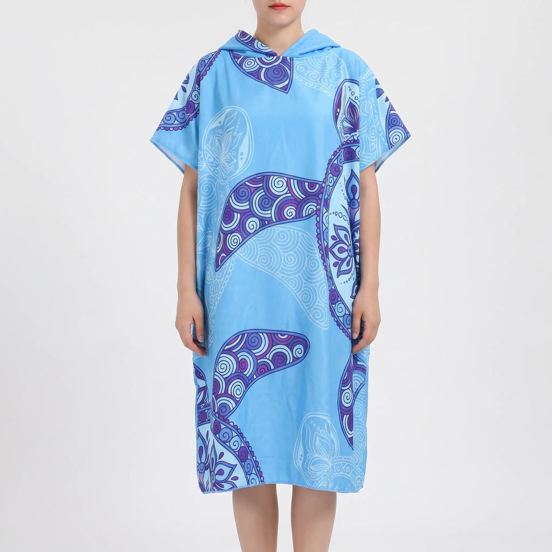 Quick-dry women's changing robe, a practical hooded beach poncho for privacy and warmth after swimming.