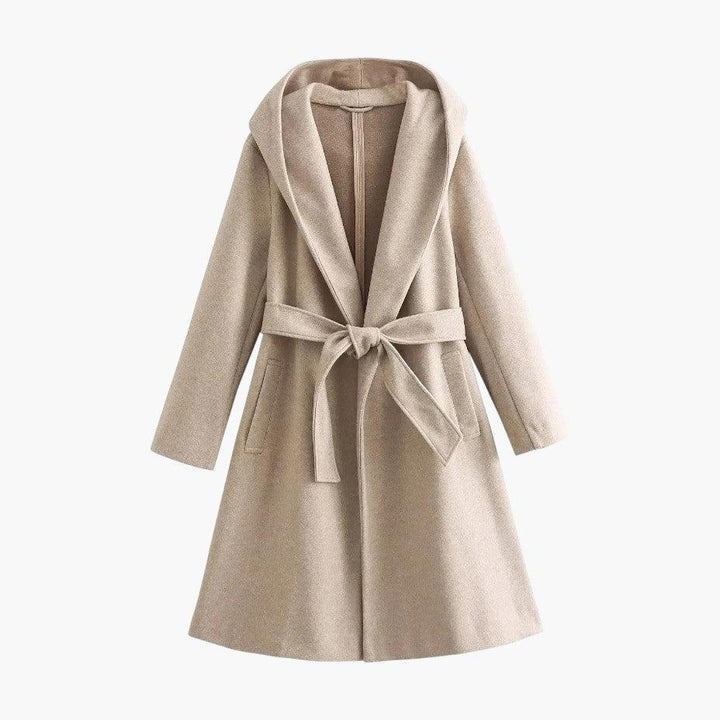Weather-ready women's hooded trench coat, ideal as a stylish rain jacket & long outerwear.