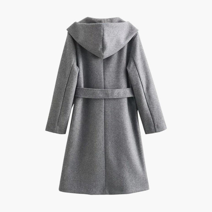 Stylish women's long hooded trench coat, perfect all-weather rain jacket for women.
