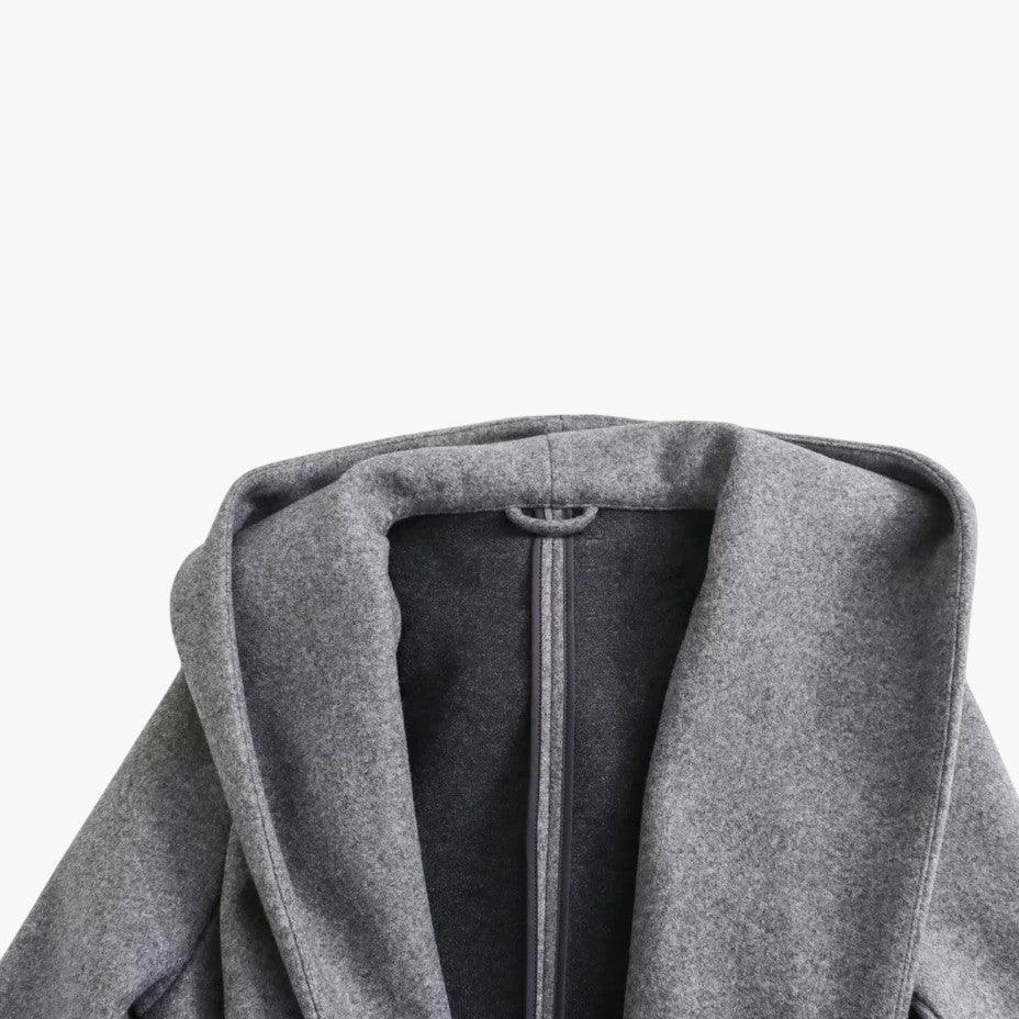 Classic women's belted trench coat with hood, versatile casual outerwear & rain protection.