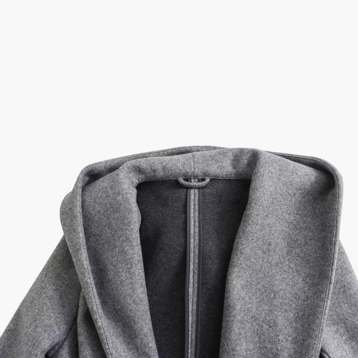 Classic women's belted trench coat with hood, versatile casual outerwear & rain protection.