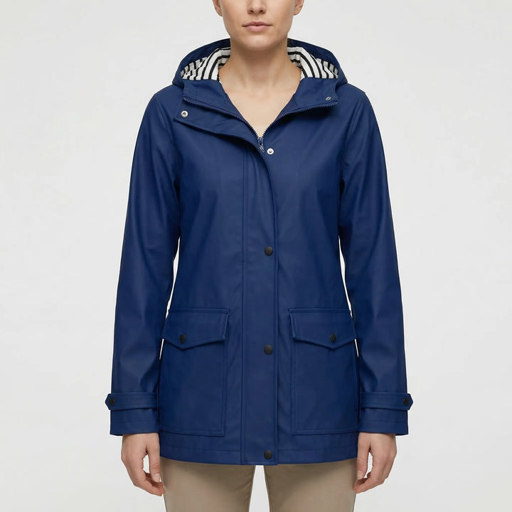 Stylish women's hooded waterproof jacket. Casual outerwear, perfect for travel & outdoor adventure.