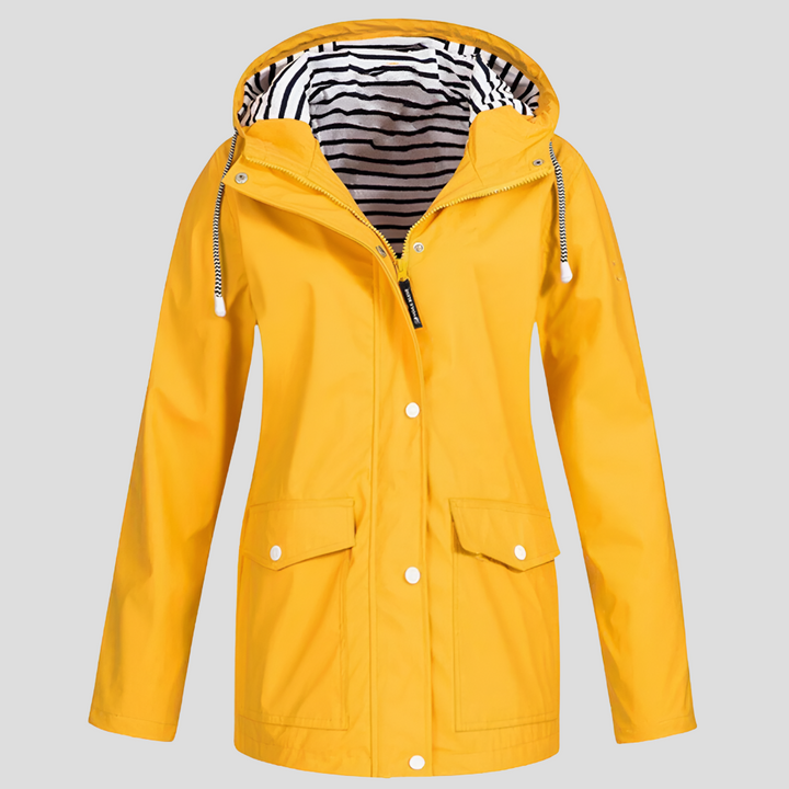 Women's hooded waterproof windbreaker jacket for all-weather protection. Lightweight & perfect for outdoor adventures.