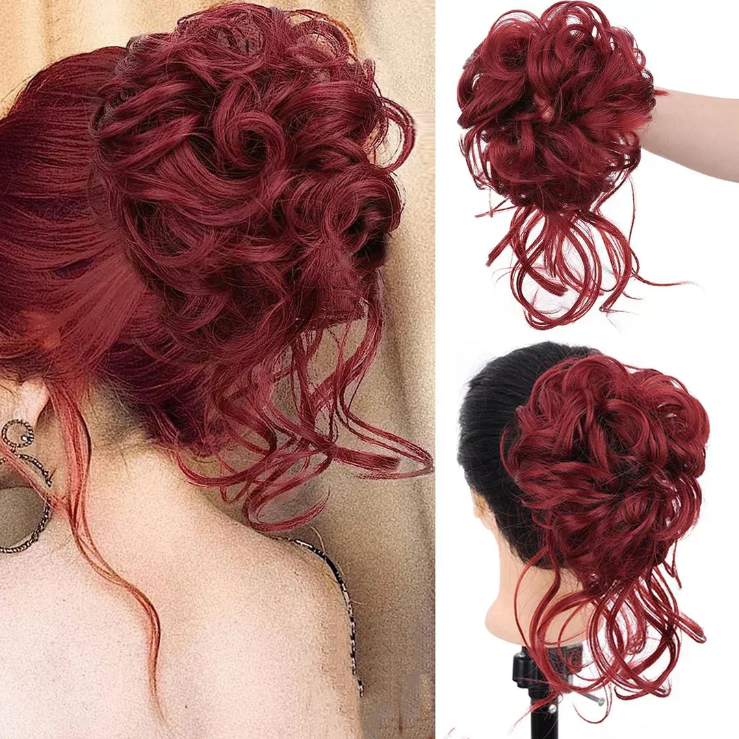 Updo hair accessory: Voluminous curly messy bun extension clip for women.