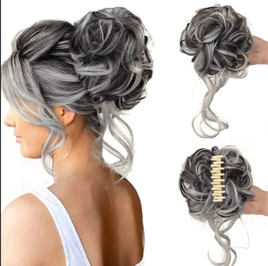 Hair fashion essential: Instant messy curly bun with a secure hair clip.