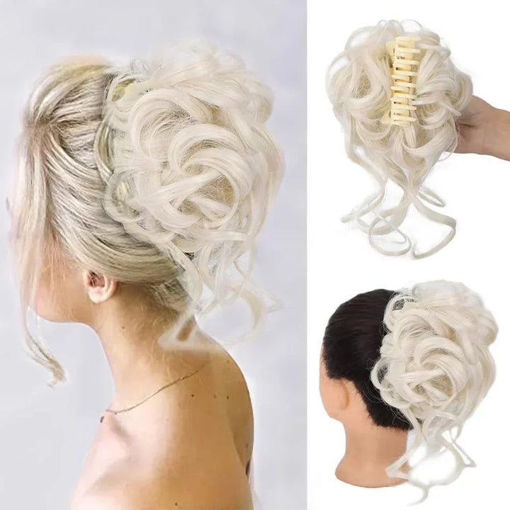 Effortless voluminous curly updo with this instant messy bun hair accessory.