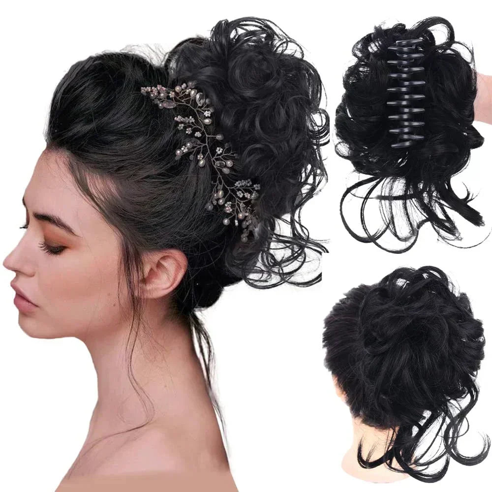 Women's hair fashion: Instant messy curly bun clip for a chic, quick updo.