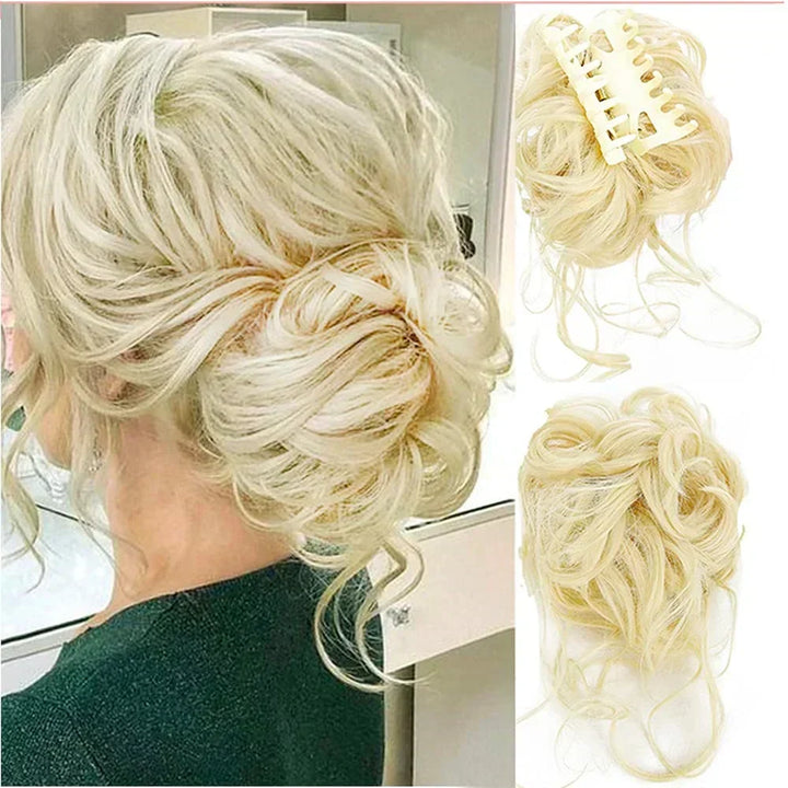 Stylish women's hair clip creating a voluminous, natural-looking messy bun.