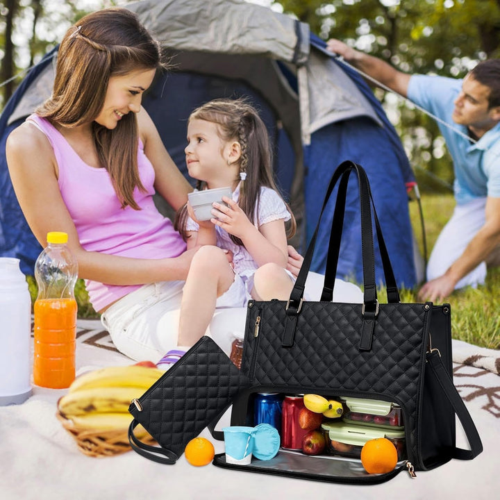 Stylish women's insulated lunch & laptop tote bag. Ideal for office, picnic, or travel with organizational features.