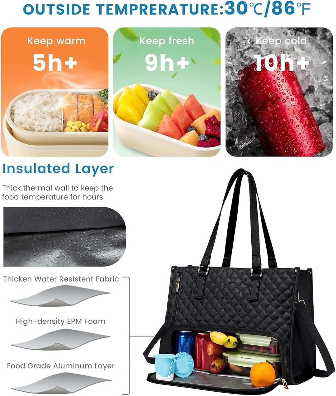 Versatile women's insulated 2-in-1 lunch & laptop tote, designed for work, daily commute, and travel organization.