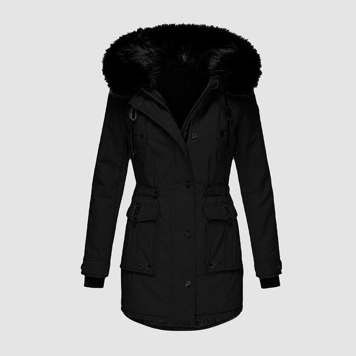 Stylish women's hooded parka, insulated & warm, perfect fall/winter outerwear for daily wear.