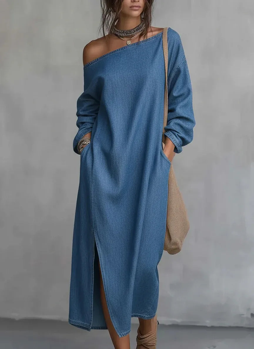 Women's Kaylee one shoulder flowy maxi dress in a relaxed fit, perfect for summer vacations and beach casual wear.
