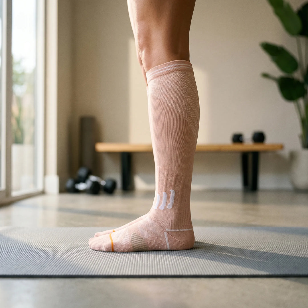 Women's knee-high compression socks for all-day support and improved leg circulation.