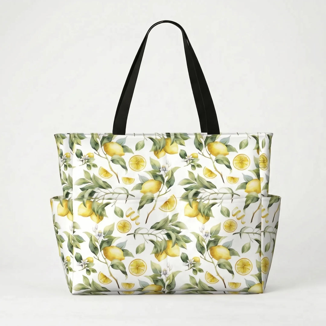Spacious women's tropical lemon print summer bag, doubles as a stylish shopper or travel tote.
