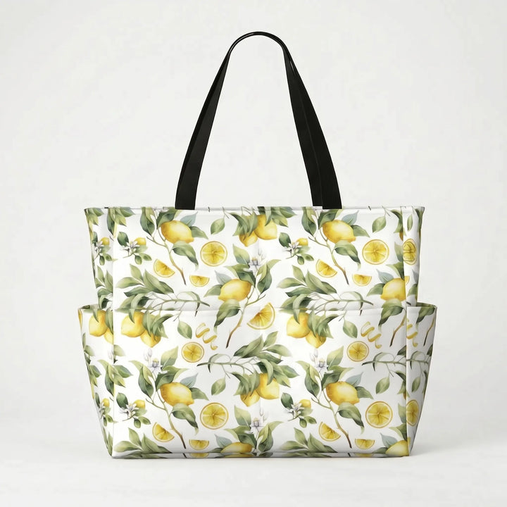 Spacious women's tropical lemon print summer bag, doubles as a stylish shopper or travel tote.