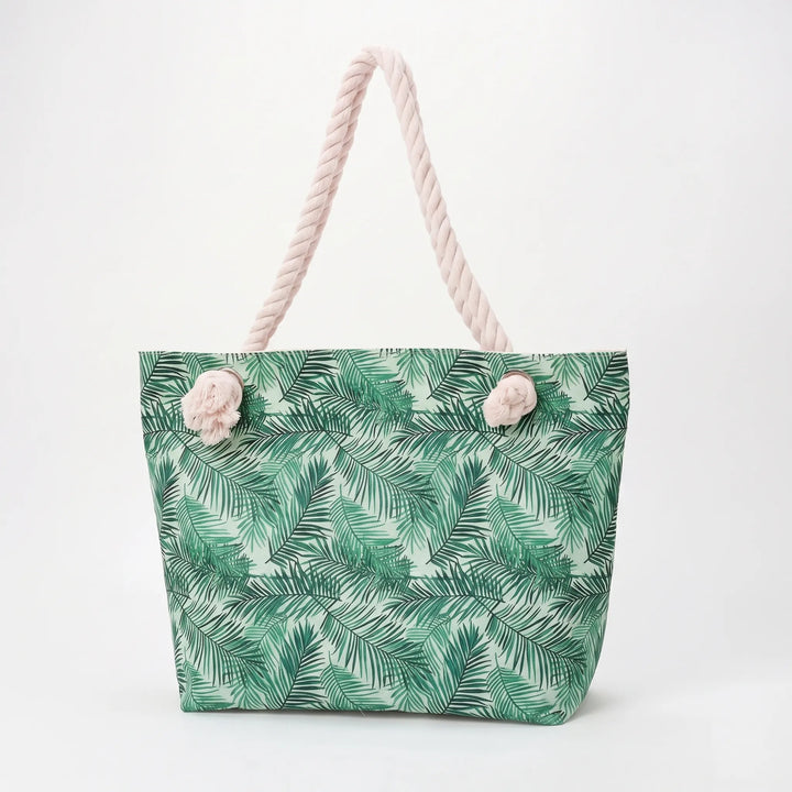Colorful printed women's beach tote bag, a large summer shopper and travel accessory for holidays.