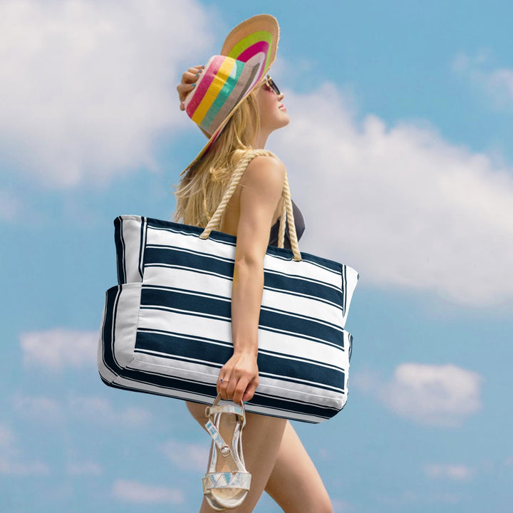 Functional large capacity women's sandproof tote, a must-have for beach trips.